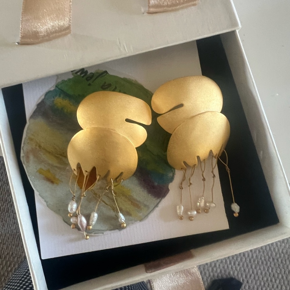 Fatma Mostafa Dangling Pearl Earrings - Brand New